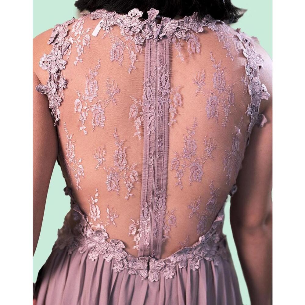 Mauve Floor Length‎ Formal Gown Soieblu Marked Medium Fits 8/10 Lace Embroidery